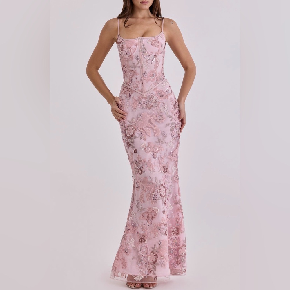 NAIMA  D/DD
Pink Hand Beaded Embellished Corset Maxi Dress - Limited Edition